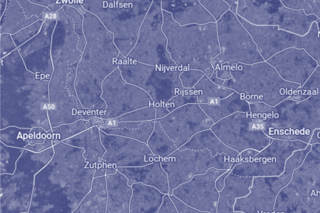 Kaart Oost-Nederland in kleur RGB 42-49-114